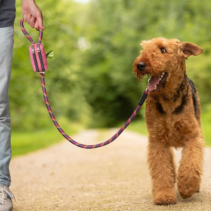 Dog Poop Bag Holder for Leashes and Treat Holder with 2 Waterproof Pouches | Poop Bag Dispenser for Pet Waste Bags and Walking Accessories + 1 Free Roll
