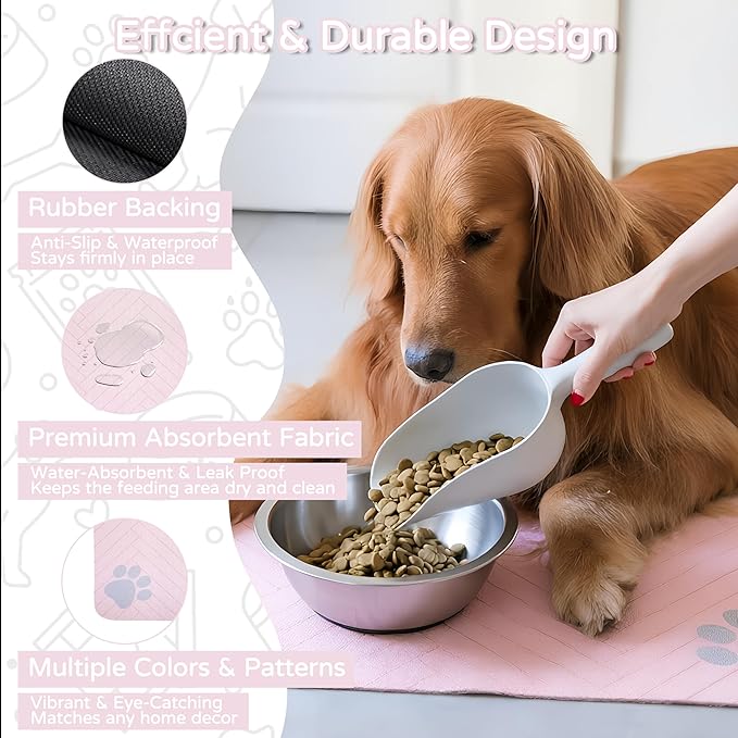 Pet Feeding Mat-Absorbent Dog Feeding Mat for Food and Water Bowl,No Stains Pet Placemat,Quick Drying Water Dispenser Mat for Dog and Cat,Easy to Clean Dog Accessories(S,Pink)
