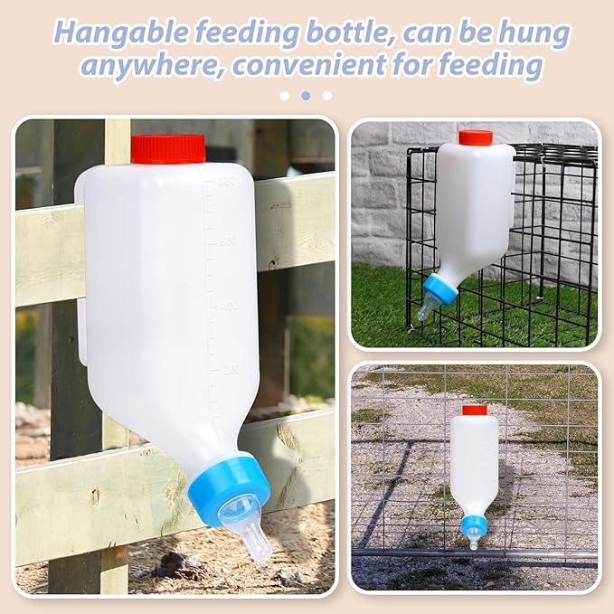 2pcs 800ml Lamb Feeding Bottle Thickened Goat Feeder Bottles Hang Upside Down Livestock Milk Bottle with Measurements Fawns Nursing Bottles for Goat Lamb Fawns Nigerian Dwarf Doeling (2pcs)