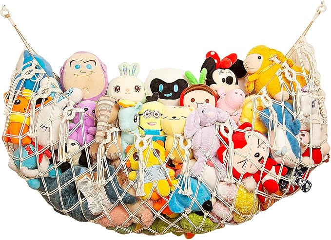 Amdermi Stuffed Animal Hammock Corner Wall, Boho Macrame Plush Toy Net for Stuffed Animal Storage, Hanging Toy Holder for Nursery, Playroom, Kids Room