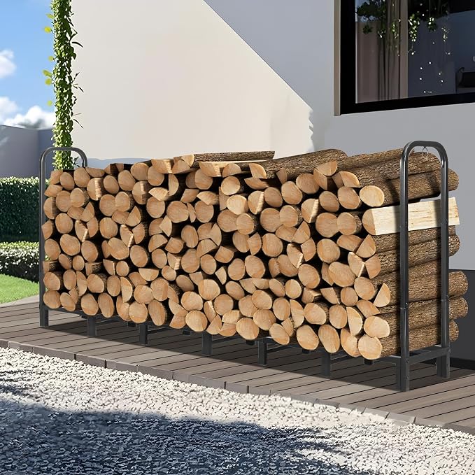 Kendane 8FT Firewood Rack Outdoor, Heavy Duty Adjustable Firewood log | Storage & Holder, Wood Pile Lumber Storage Rack Stacking Outside for Courtyard Patio.