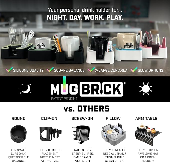 MugBrick™ Cup Holder. Anti-Spill Drink Holder for Couch. Desktop Cup Holder Organizer. Portable Mug Holder. Dishwasher Safe Drink Tray Caddy. Black