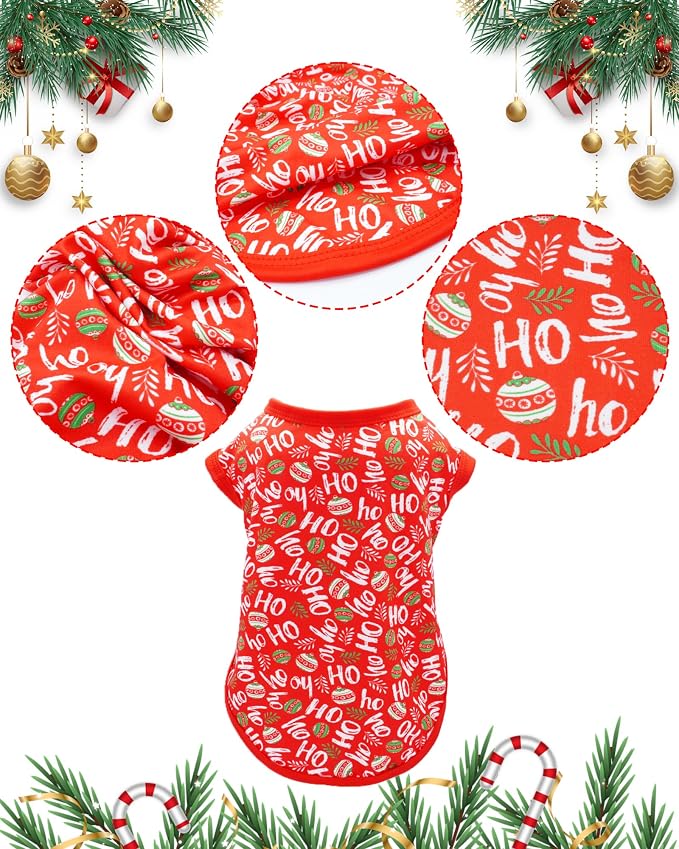 PET SHOW 4 Pack Dog Shirts Christmas for Small Dogs Boy Girl | Breathable t-shirts for dogs,polyester,sleeveless vest,holiday birthday puppy clothes tank top,M