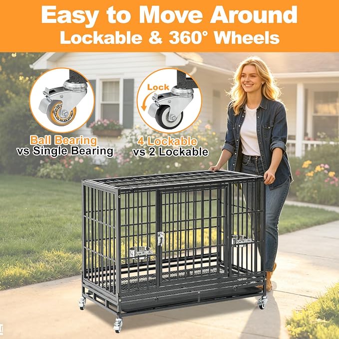 Homey Pet 4 Pack Three Tier 37" Heavy Duty Stackable Dog Crate with Wheels | Drop Cages for Dogs with Escape proof Locks, Tray, Bowl, Open Top, for Small and Medium Dogs, Breeders and Multi-dog Homes