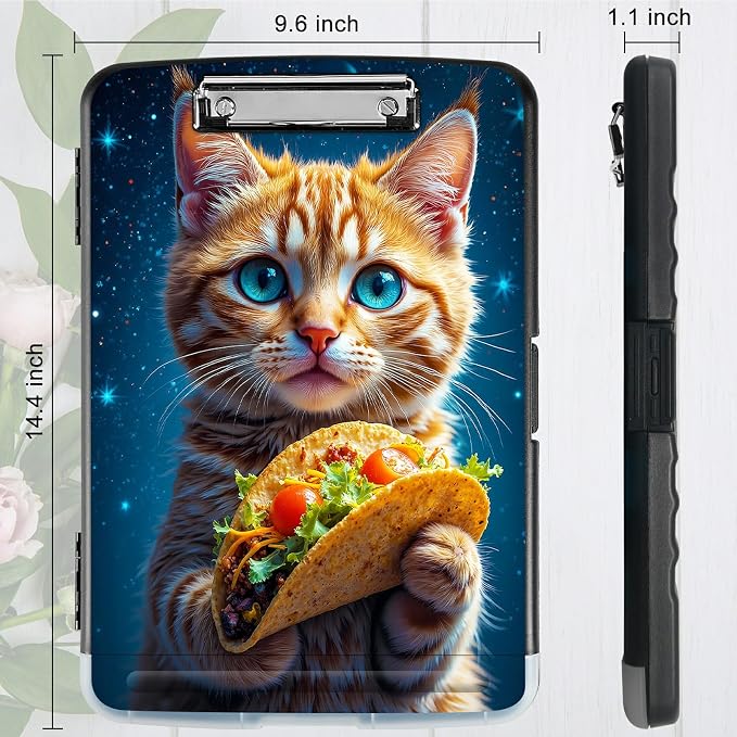 A4 Clipboard with Storage Pen Holder, Clipboards Organizer Nursing Clipboard Foldable File Folder Plastic Clipboard Folio Clip Board for Office Work Classroom Doctor, Hamburg Orange Cat