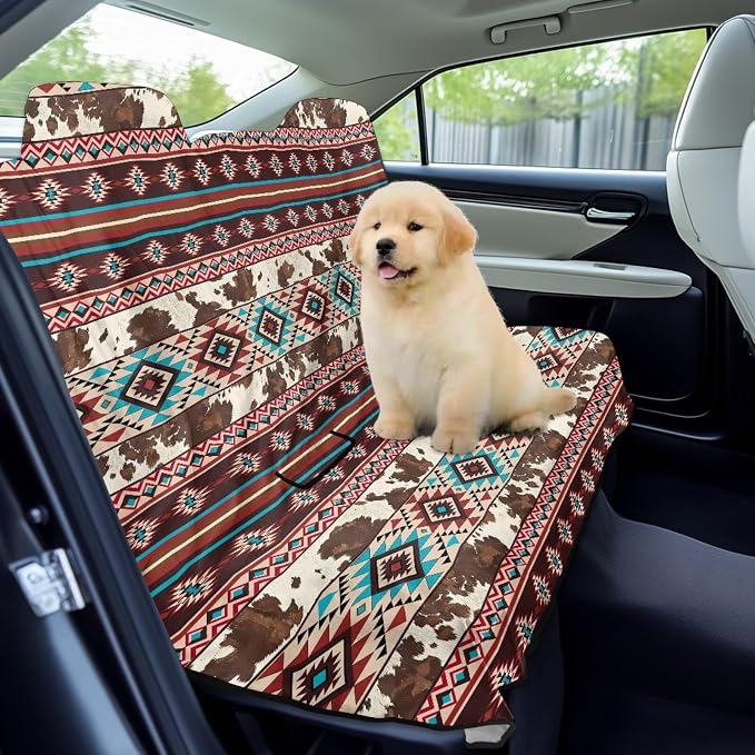 Renewold Back Seat Pet Cover for Dogs, Car Rear Bench Seat Cover, Towel for Gym Workout Swimming Beach Hiking, Car Backseat Accessories for Truck SUV Van Sedan, Tribal Aztec