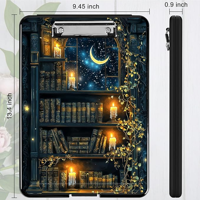 Heavy Duty Storage Clipboard, Slim Nursing Clipboard with Internal Pen Case, Portable File Organizer Case for A4 Letter Size Paper Office Medical Professionals, Vintage Candle Books