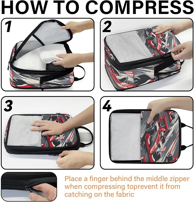 Racing Car Compression Packing Cubes Race Car 6 Set Travel Packing Cubes for Suitcases Lightweight Expandable Organizers