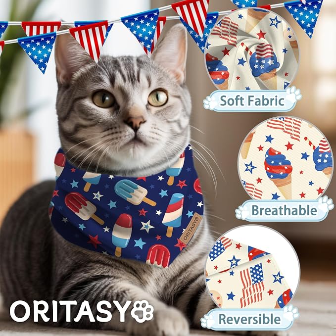 US Flag 4th of July Dog Bandanas, 2-Pack Triangle Reversible Pet Scarves, Premium Fabric, Bandana for All Boys Girls Dogs (X-Large, 26-Style 4)