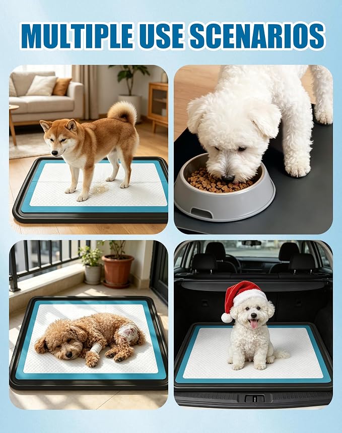 Puppy Pad Holder, 24"x24" Silicone Dog Pee Pad Holder Tray with Raised 0.75" Edge,No Spill Leak-Proof Mat Holder for Dog Training Pads,Square Potty Trays for Home Floor Protection, Black