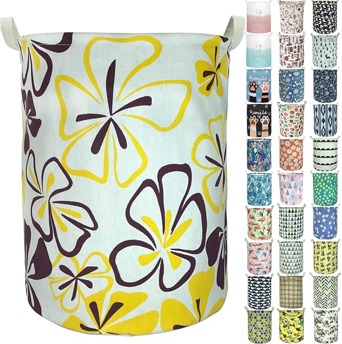 Merdes 19.7’’ Waterproof Foldable Laundry Hamper, Dirty Clothes Laundry Basket, Linen Bin Storage Organizer for Toy Collection (Flower)