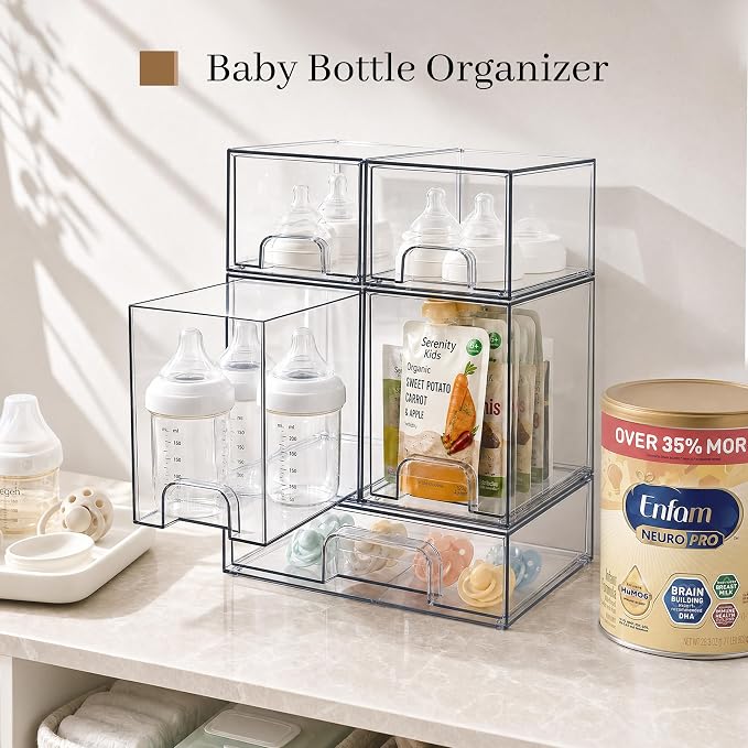 Clear Stackable Storage Drawers, Baby Bottle Organizers, Easily-Access Makeup Organizer, Durable Containers for Bathroom Countertop, Pantry and Medicine Cabinet Organizer