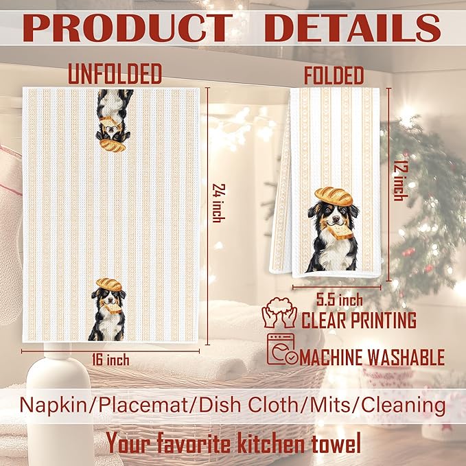 Bernese Mountain Dog Kitchen Towels, Bernese Mountain Dog Gifts Dish Tea Towels, Bread Baker Gifts, Cute Baking Chef Puppy Decorative Hand Towel for Kitchen Bakery, 16x24 Inch