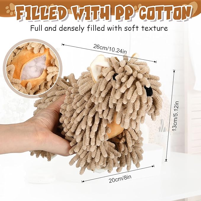Tegeme 1 Pcs Chenille Dog Hand Towel Fuzzy Dog Towel Absorbent Microfiber Soft for Bathroom Kitchen Washstand (Brown)