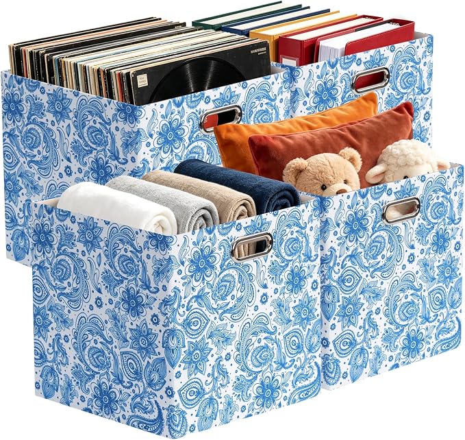 Posprica Cube Storage Bins Fabric Storage Cubes, 11 Inch Collapsible Cubby Storage Bins for Cube Organizer, Decorative Storage Boxes for Shelf Closet Organizer Storage(Celadon blue)
