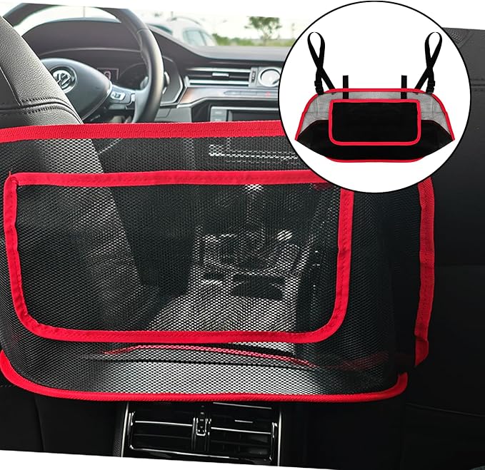 Car Purse Holder Between Seats Back, Car Net Pocket Handbag Holder Between Front Seats, Storage Organizer Mesh Bag for Handbag Purse, Barrier of Backseat Pet Kids/Women and Men(Red)