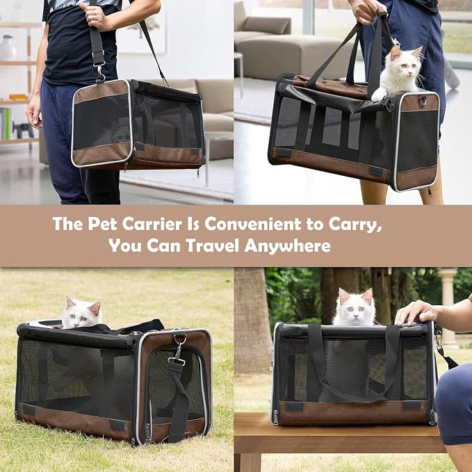 GAPZER Pet Carrier for Large Cat Soft-Sided Animal Traveling Bag up to 20lb | Privacy Protection Big Kitten Car Travel Cloth Carry Bag up to 20 lbs, Small Animal Portable Mesh Kennel Cage for Vet Visits