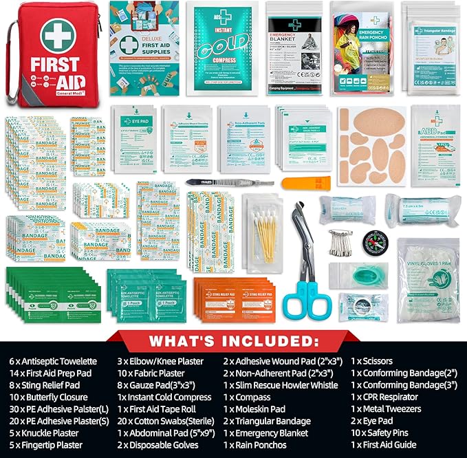 General Medi First Aid Kit - Small Compact First Aid Kit Bag(175 Piece) - Reflective Bag Design- Includes Instant Cold Pack, Emergency Blanket for Travel, Home, Office, Vehicle,Camping