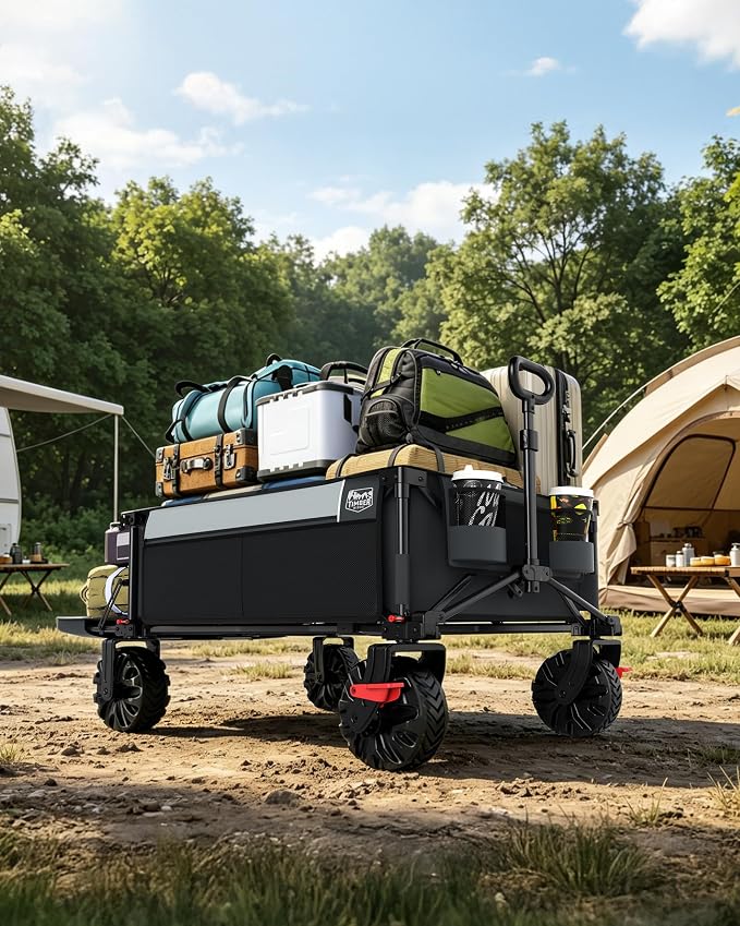 TIMBER RIDGE 600L Beast Wagon 26" W Extra Wide Heavy Duty Collapsible Cart | Cargo Net & Tailgate, 54.5" L Large Folding Wagons, All Terrain Big Wheels Portable Carts for Camping, Sports, Dogs, Grey