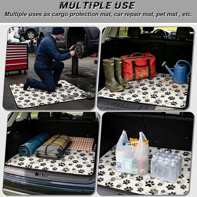 Howilath White Dog Paw Trunk Liners for Cars All Weather Cargo Liner, SUV Trunk Mat, Durable Non-Slip Rear Trunk Cover Universal Auto Interior Accessories