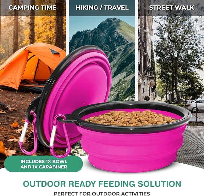 Collapsible Dog Bowls for Travel, BPA Free, Purple | Portable Dog Water Bowl, Food Dish for Cats, Foldable Pet Feeding Dish, Walking Hiking Camping with Carabiner