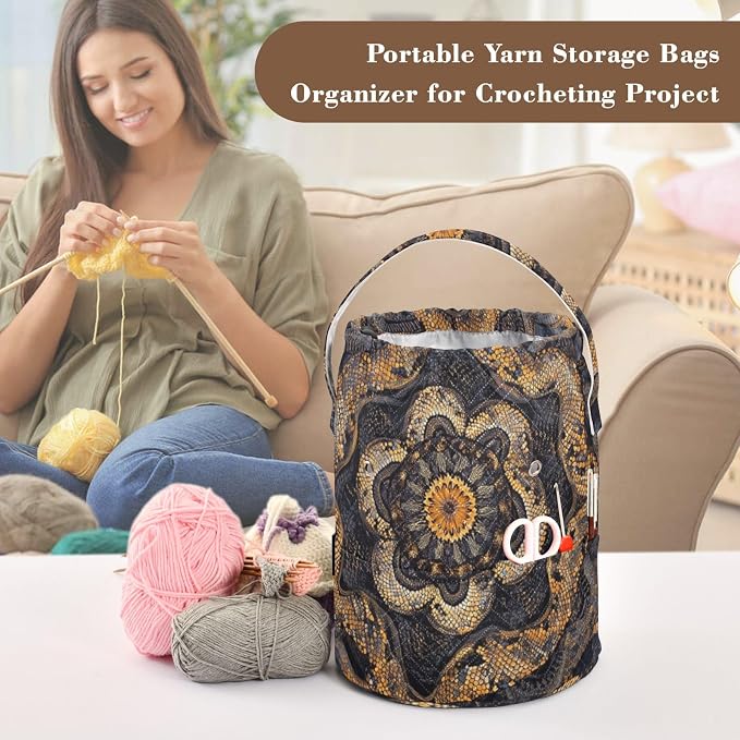 Tatenale Crochet Bag Yarn Bag Knitting Project Bag with Pockets and Handle Portable Yarn Storage Organizer Tangle Free 8.3x11 InchCottonmouth Skin Mandala Dark Purple45