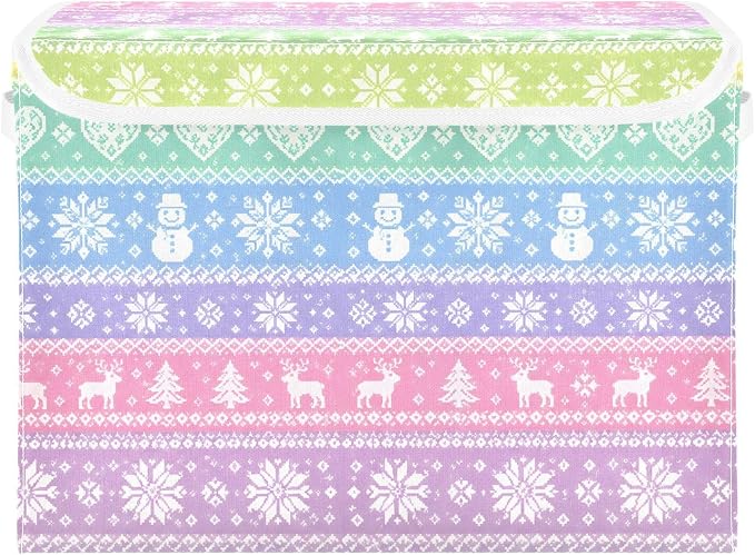 Christmas Deer Fabric Storage Bins with Lid Closet Storage Basket | Foldable & Stackable, Flip Top Dust Guard, Reinforced Handles, Home & Bedroom, Clothes & Toys, Oxford Print Basket