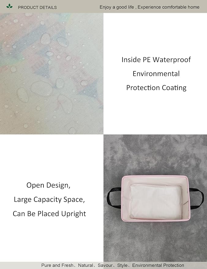 Rectangular Pink Castle Princess Closet Bedroom Storage Bin | Waterproof stain-proof cotton canvas, reinforced side grips, fairy castle print for girls, daily sundry arrangement