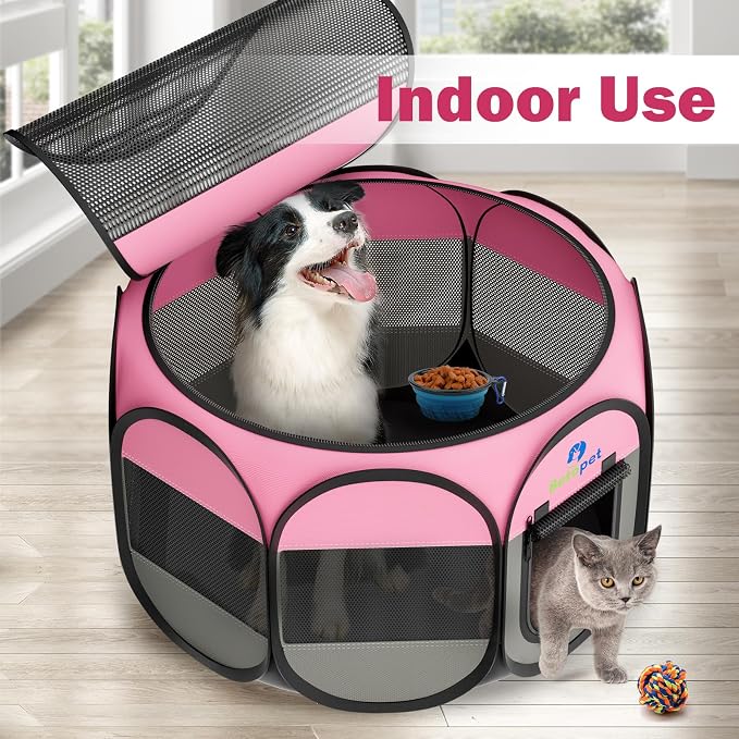Medium Size: 36×36×23 Inches Dog Playpen with Bowl & Bag, Indoor & Outdoor