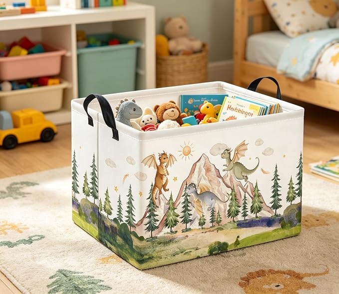 Rectangular Kids Basket Baby Girl Basket Fabric Storage Bin Organizer Box Room Decor(Hill Dinosaur)