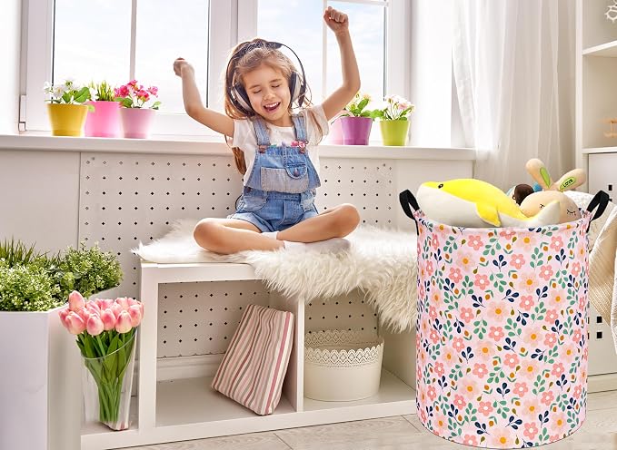 MAIZMZ Girls Storage Basket,Room Decor Laundry Hamper,Waterproof Clothes Organizer for Women Toy Box Large Canvas Collapsible Chest for Home/Dorm/Kitchen/Pet/Office/Closet/Shelf/Gifts