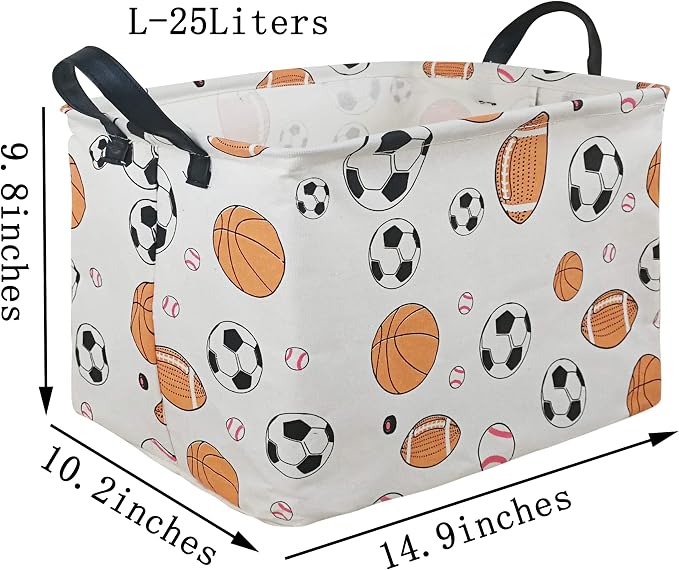 Storage Gift Shelf Basket Storage Bin, Nursery Basket Organizer Box for Room Deco With Handles (Basketballs)