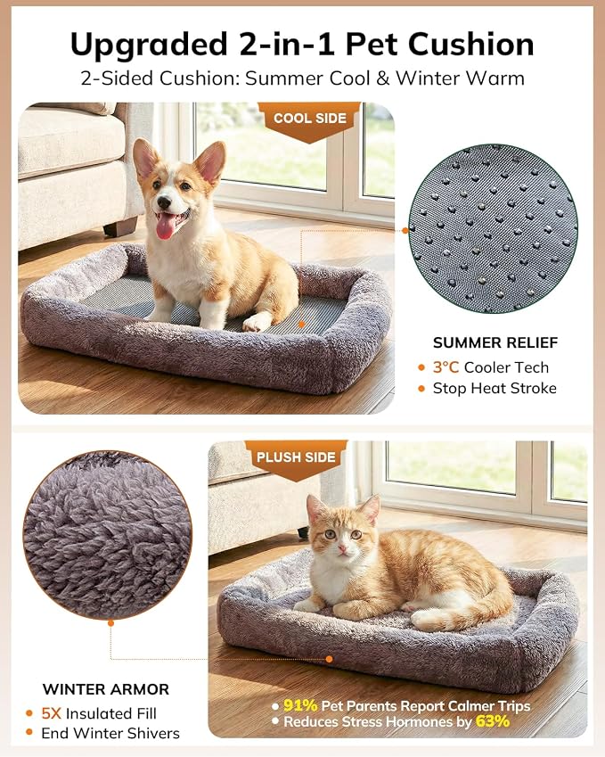 Morpilot Cat Carrier Soft for Large Medium Cats and Puppy up to 20lbs | with Dual-Sided Cushion, Secure Buckle and Foldable Bowl, Dog Carriers for Small Dogs - Pet Carrier (Brown)