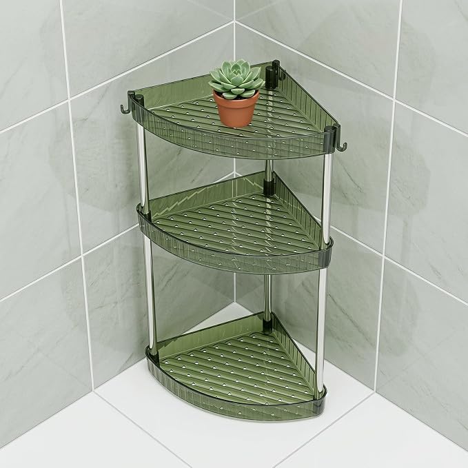 3-Tier Triangle Bathroom Shelf Organizer, Space-Saving Corner Storage Rack Made of Stainless Steel and Pet, Minimalist Design for Shower and Restroom Storage