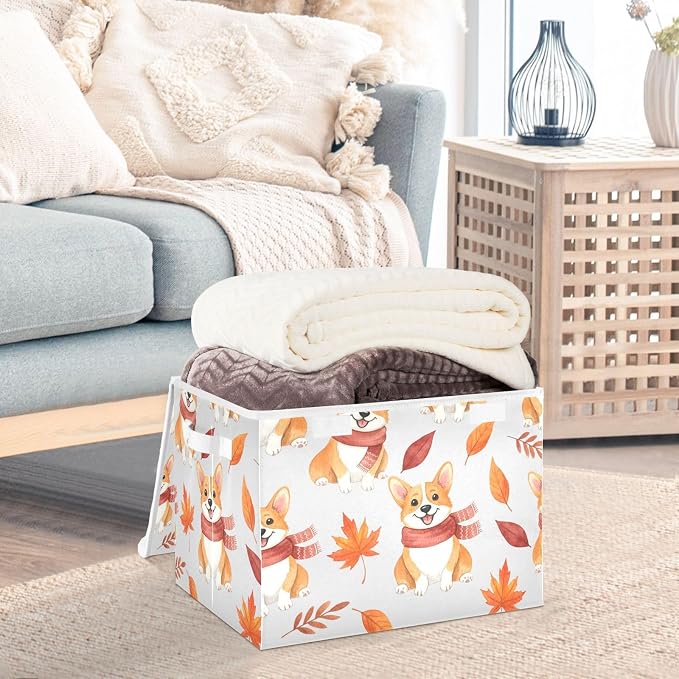 Storage Bins with Lid Pet Scarf Foldable Storage Boxes 40L Baskets | Decorative Storage Boxes, Dust-Proof Flip Top, Reinforced Handles, For Home & Bedroom, Clothes & Toy Box, Oxford Fabric Print