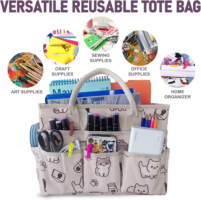 Cupohus Art Organizer Craft Storage Tote Bag with Pockets and Handles Pet | Portable Supply Storage for Sewing, Scrapbooking, Journal, Oxford Fabric Carrying Caddy for Teacher, Officer, Artist