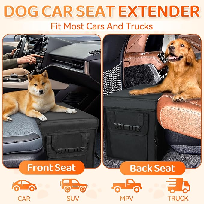 Car Seat Extender for Dogs, Backseat Extender for Large Dog up to 180 LBS, Foldable Back or Front Seat Extender for Most Cars Car Organizer Gap Filler