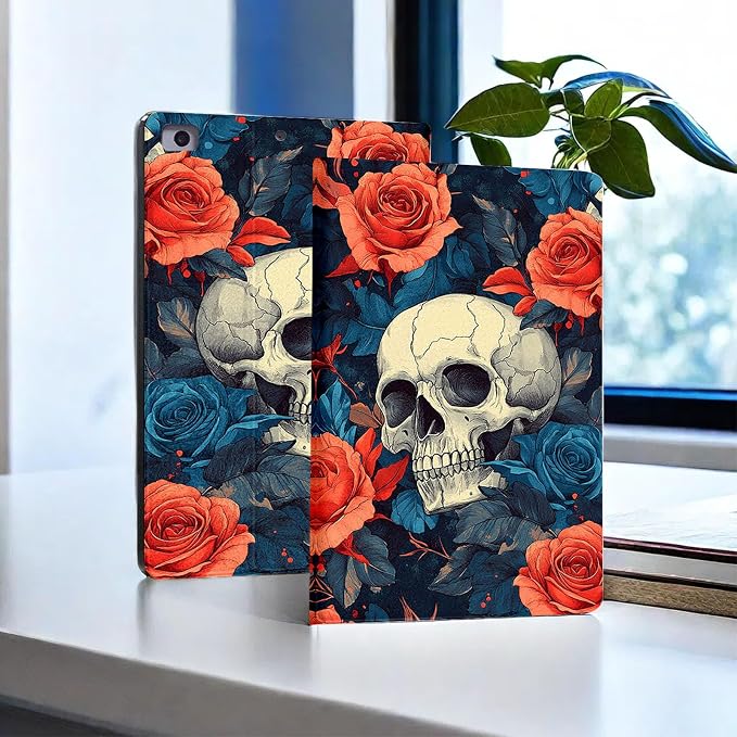 for Microsoft Surface Pro X/Pro X Plus-13 2019/2020/2021/2024 Tablet Case,Auto Wake/Sleep,Adjustable Stand Protective Cover - Skull Rose