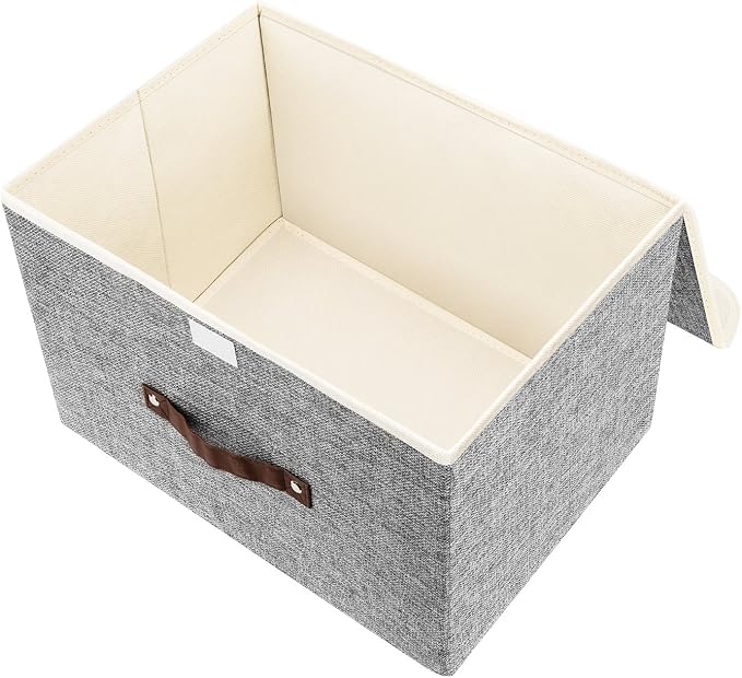 TYEERS Collapsible Storage Boxes, Washable Fabric Storage Bins with Lids, 14.9x9.8x9.8 inches, 2 Pack, Gray