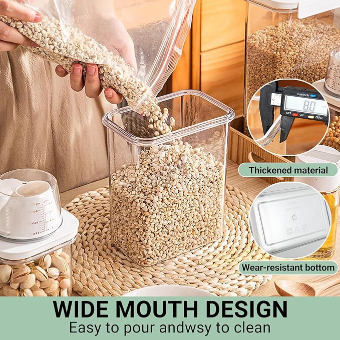 Cereal Storage Container-4PCS Airtight Kitchen Food Storage Organizers BPA Free Food Dispenser with Pouring Spout Handle for Rice Flour Pasta Grain, Pet Dog Cat Bird Food Storage Container (77.7oz）