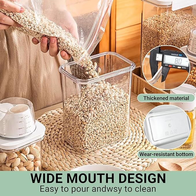Cereal Container and Rice Storage Dispenser-Airtight Food Storage Organizers BPA-free Plastic Kitchen Pantry Storage Containers food-grade PET material Suitable for rice, grains