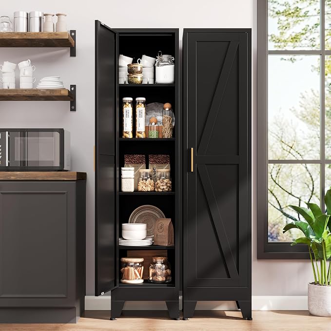 67" H Broom Closet Storage Cabinet,Mop Closet,Metal Narrow Bathroom Cabinet,Utility Cleaning Cabinets