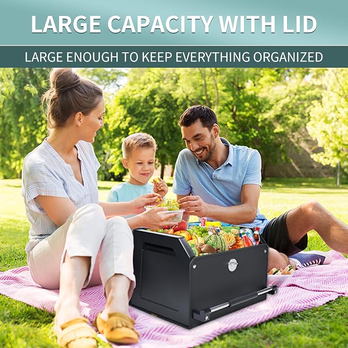 Car Trunk Organizer Leather Car Storage Organizer with Lid Car Organizer | Suv Trunk Organizer with Sturdy Handle Car Cargo Storage Box for Minivan, Sedan, Jeep (Black, 16.7 x 11.4 x 12.2in)