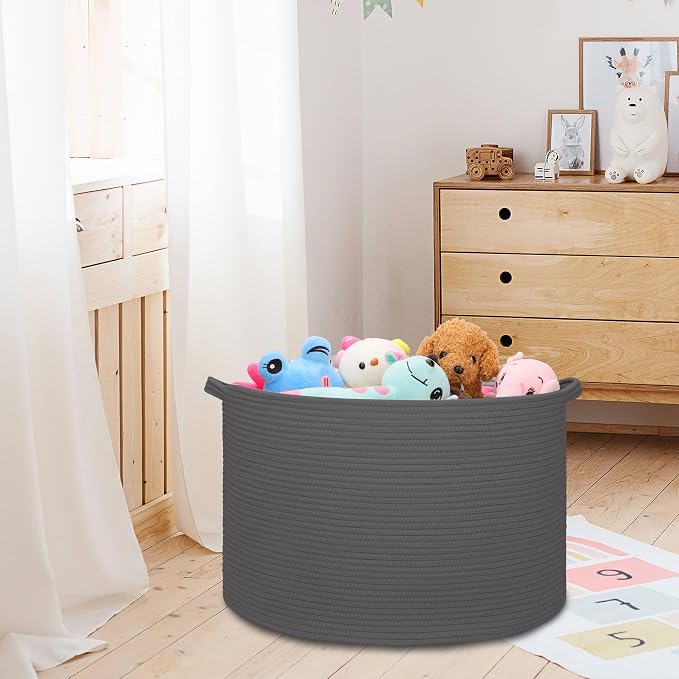 Cotton Rope Basket for Boys Kids, 87L Laundry Hamper, Dark Gray
