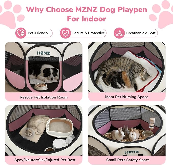 Dog Cat Small Animal Puppy Playpen Crate, Large, Pink | Portable Pop Up Pet Cage Enclosure Tent Kennel Indoor Outdoor with Carrying Case, No Assembly, Camping Use