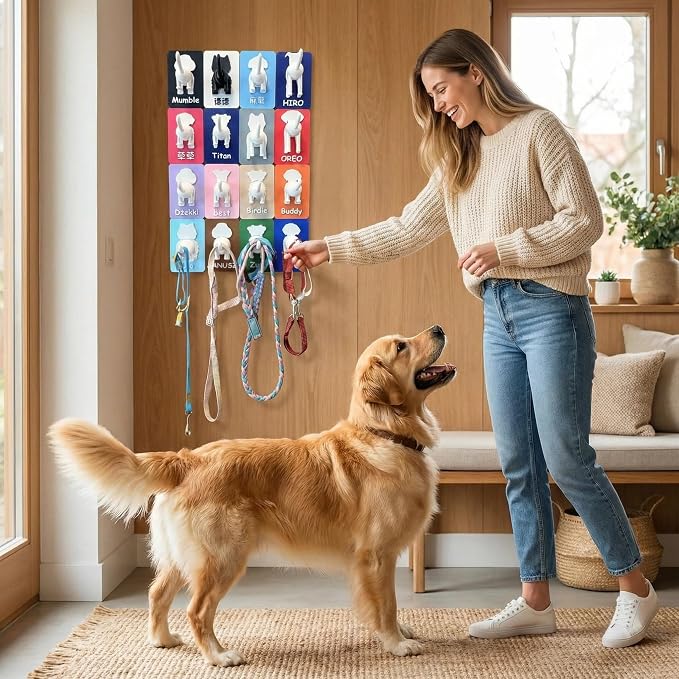 Personalized Dog Leash Holder for Wall, Custom 3D Dog Butt Leash Holder with Name, Hooks for Leashes, Keys, Collars, Christmas Birthdays Housewarming Gift for Pet Lovers