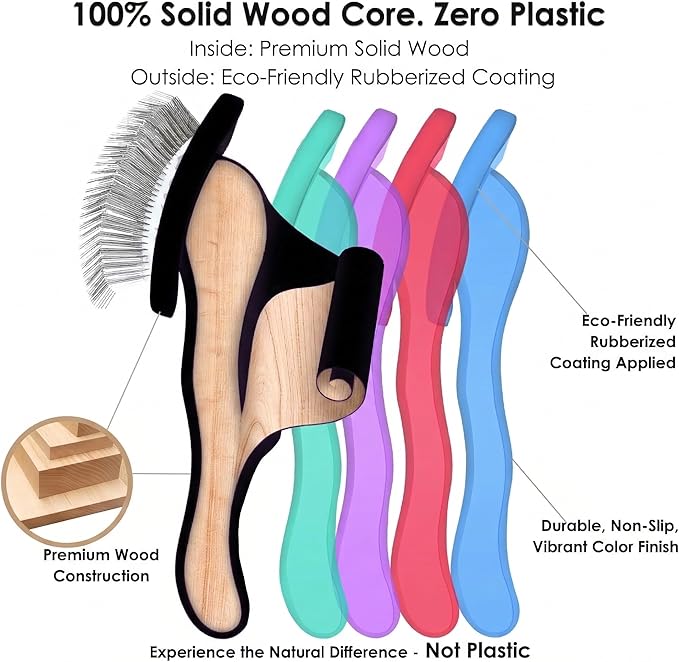 Slicker Brush for Dogs, Large Long Pin Dog Grooming Brush for Doodles Goldendoodles Poodles Labradoodle Bernedoodles, 3 Pcs Wooden Handle for Mats Tangles - Black