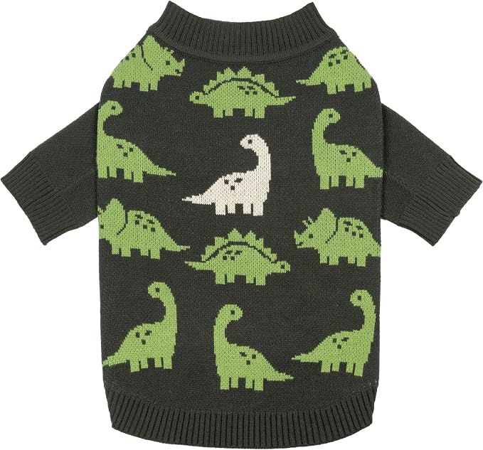 Fitwarm Dinosaur Dog Jacquard Sweater, Knitted Winter Clothes for Small Dogs Boy Girl, Cozy Pet Outfit, Dark Green, Olive, White, XL