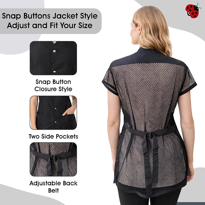 430 Black Water Resistant Grooming Jacket, Hair Bleach Resistant, Breathable Mesh Lining, Adjustable Back Belt