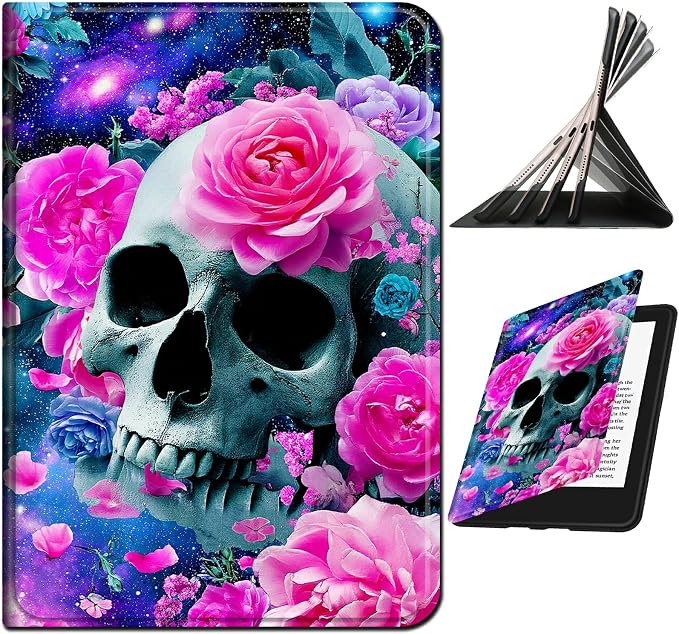 for Samsung Galaxy Tab S9 11 Inch/S9 FE 10.9 Inch 2023 Case | Slim Leather Smart Cover with Multi-Angle Anti-Slip Stand [Auto Wake/Sleep] Shell for Women Men, Rose Pink Skull